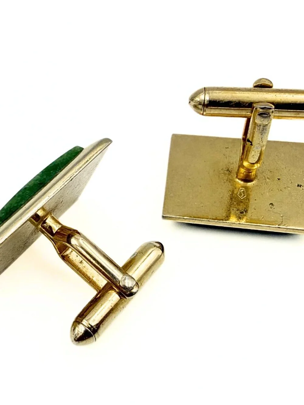 Handsome Hallmarked MCM Gold Plated Nephrite Jade Minimalist Cufflinks